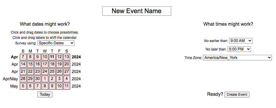 Example of When2Meet setup