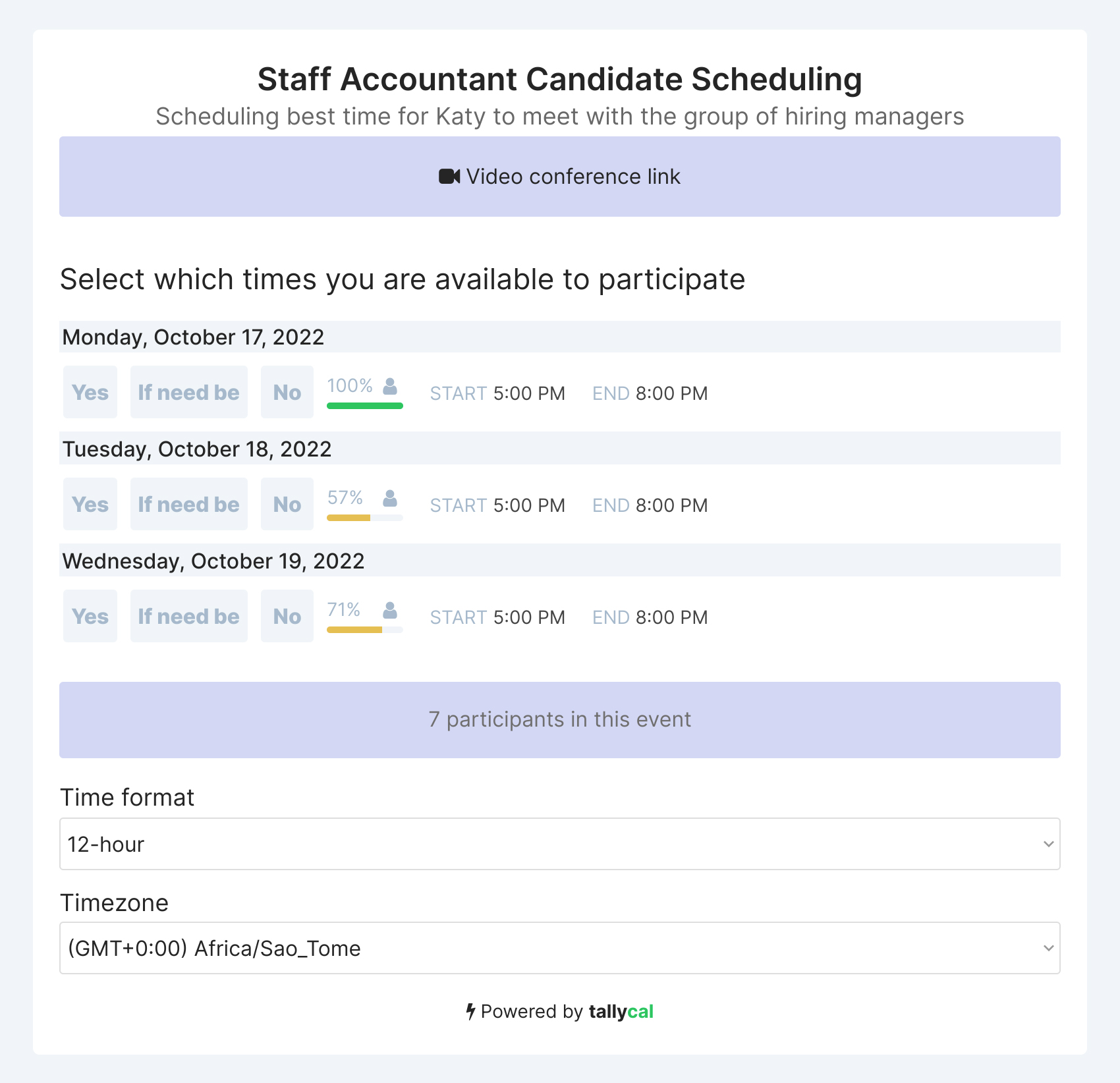 Example of TallyCal Poll